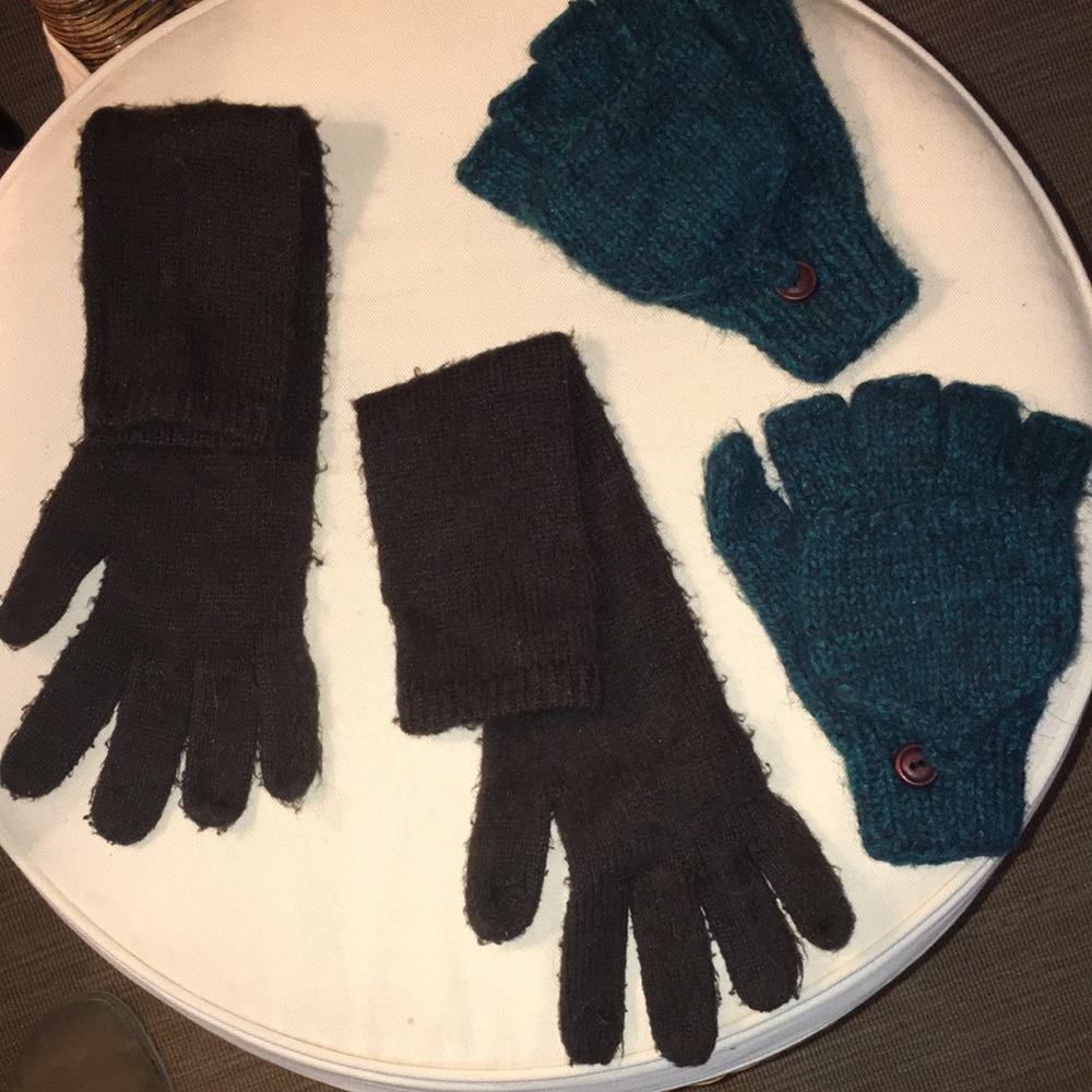 Stylish Brown  and Teal Knit Gloves